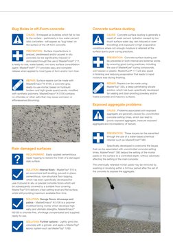 REQUIREMENT:  Easily applied cementitious 
repair topping to restore the finish of a damaged 
slab surface.
Rain damaged surf