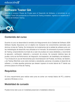 www.educacionit.com
Contenido del curso
Durante el curso se desarrollará la temática de Aseguramiento de la Calidad del Softw