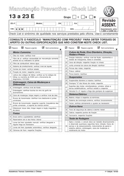 Assistência Técnica Caminhões e Ônibus
1ª Edição 10/03
Manutenção Preventiva- Check List
13 a 23 E
Grupo
I
II
III
OS nº
Model