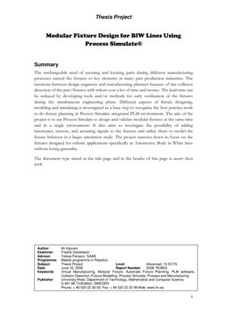 Thesis Project 
ii 
 
Modular Fixture Design for BIW Lines Using 
Process Simulate® 
Summary 
The unchangeable need of securi