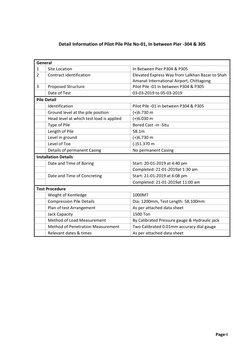 Detail Information of Pilot Pile Pile No-01, In between Pier -304 & 305 
 
 
General 
1 
Site Location 
In Between Pier P
