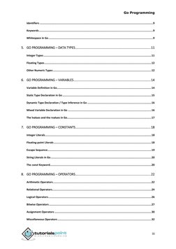 Go Programming 
iii 
Identifiers ............................................................................................