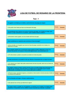LIGA DE FUTBOL DE ROSARIO DE LA FRONTERA
Test - 1
Un jugador es invitado por el árbitro a salir del terreno de juego por sang