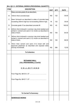 Bill of Quantities for Drainage Works | PDF | Sanitary Sewer | Concrete