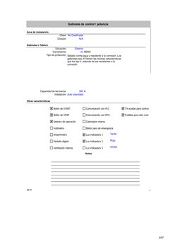 6/97
Gabinete de control / potencia 
Área de instalación
Clase: No Clasificada
División:
N/A
Gabinete o Tablero
Ubicación:
Ex