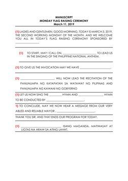 Monday Flag Raising Ceremony Script | PDF | Technology & Engineering