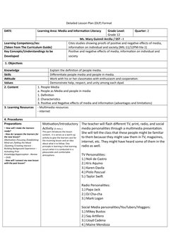 DLP Lesson Plan for Media Literacy | PDF | Mass Media | Learning