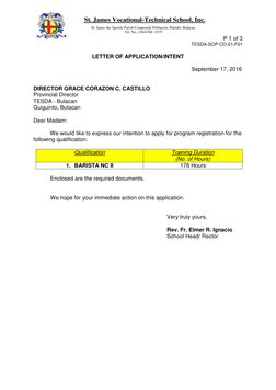 P 1 of 3 
St. James Vocational-Technical School, Inc. 
St. James the Apostle Parish Com