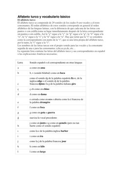Alfabeto turco y vocabulario básico 
El alfabeto turco 
El alfabeto turco se comprende de 29 sonidos de los cuales 8 son voca