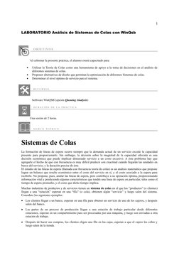 LABORATORIO Análisis de Sistemas de Colas con WinQsb
          OB JETIVOS
Al culminar la presente práctica, el alumno estará