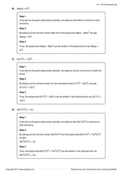 B)
48qr(p + 2r2)
Step 1
If we look at the given polynomial carefully, we observe that 48qr is common to both
the terms.
Step
