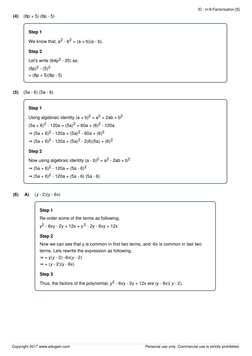 (4)
(8p + 5) (8p - 5)
Step 1
We know that, a2 - b2 = (a + b)(a - b).
Step 2
Let's write (64p2 - 25) as:
(8p)2 - (5)2
= (8p +