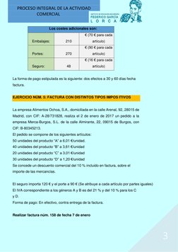 PROCESO INTEGRAL DE LA ACTIVIDAD 
COMERCIAL 
 
 
 
3 
Los costes adicionales son: 
 
Embalajes: 
210 
€ (70 € para cada 
ar