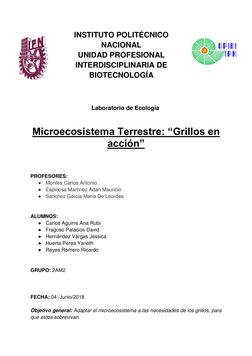 INSTITUTO POLITÉCNICO 
NACIONAL 
UNIDAD PROFESIONAL 
INTERDISCIPLINARIA DE 
BIOTECNOLOGÍA 
 
 
 
Laboratorio de Ecología