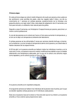 Primera etapa: 
 
En esta primera etapa se colocó medio kilogramo de suelo por pecera,a las cuales se 
les sembraron unas s