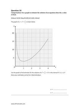 www.drfrostmaths.com 
Question 18 
Categorisation: Use a graph to estimate the solution of an equation when the 𝒚 value 
is 