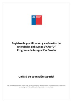 Registro de planificación y evaluación de 
actividades del curso: 1°Año “D” 
 Programa