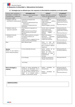 Educación Especial 
 
3. Respuesta a la diversidad  y  Adecuaciones Curriculares 
 
a) Estrategias que se utilizarán para  da