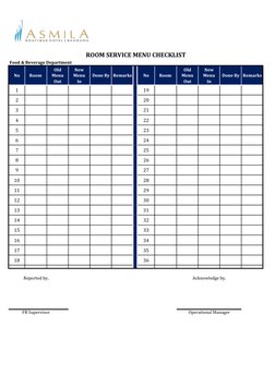 Room Service Menu Checklist | PDF | Hospitality Industry | Hotel