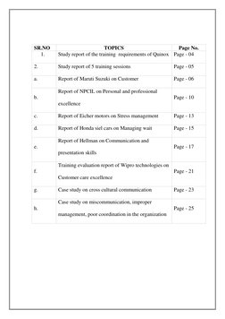 SR.NO 
TOPICS 
Page No. 
1. 
Study report of the training  requirements of Quinox Page - 04 
2. 
Study report of 5 training