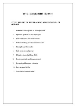 ISTD- INTERNSHIP REPORT 
 
 
 
STUDY REPORT OF THE TRAINING REQUIREMENTS OF 
QUINOX 
 
 
1. 
Emotional intelligence of the em