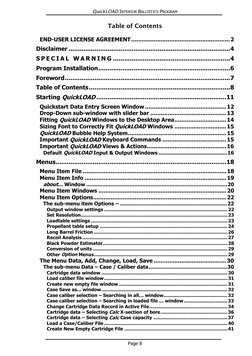 QuickLOAD INTERIOR BALLISTICS PROGRAM 
Table of Contents 
 
END-USER LICENSE AGREEMENT.......................................