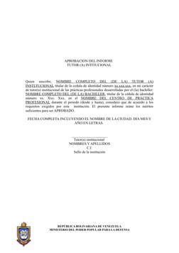 APROBACION DEL INFORME  
TUTOR (A) INTITUCIONAL 
 
Quien