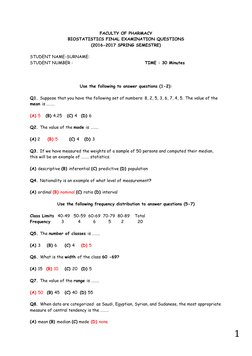 Biostatistics Final Exam Questions | PDF | Mean | Arithmetic Mean