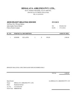 AEON DELIGHT (MALAYSIA) SDN BHD
INVOICE
3rd Floor No.5 Wisma Maluri 
Jalan Jejaka Taman Maluri
NO
:
IN18/01/102
Cheras Kuala