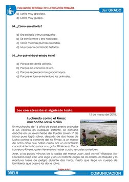 Página 4 de 11  
  
c) Lorito muy gracioso.  
d) Lorito muy guapo.   
  
04. ¿Cómo era el lorito?  
  
a) Era solitario y m