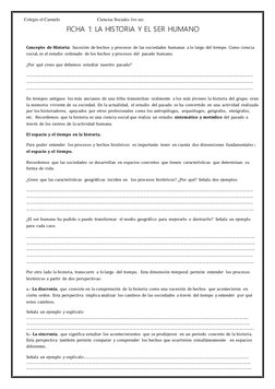 Colegio el Carmelo                                Ciencias Sociales 1ro sec 
FICHA 1: LA HISTORIA Y EL SER HUMANO 
 
 
Concep