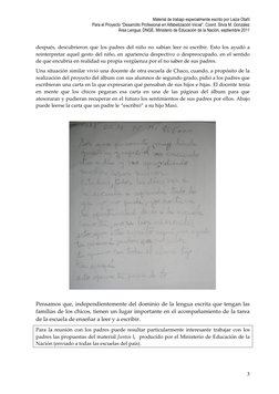 Material de trabajo especialmente escrito por Laiza Otañi  
Para el Proyecto “Desarrollo Profesional en Alfabetización Inicia