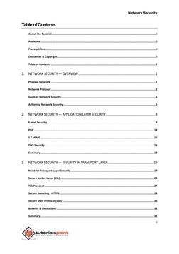 Network Security 
ii 
 
 
Table of Contents 
About the Tutorial .............................................................