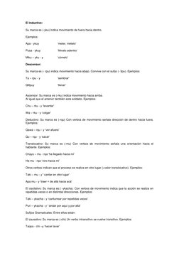 El inductivo:  
 
Su marca es (-yku) Indica movimiento de fuera hacia dentro.  
 
Ejemplos:  
 
Apa - ykuy  
 
‘meter, mételo