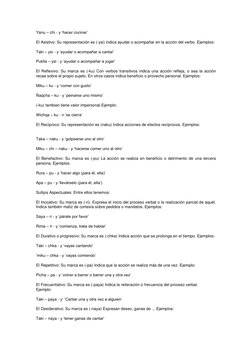 Yanu – chi - y ‘hacer cocinar’  
 
El Asistivo: Su representación es (-ysi) indica ayudar o acompañar en la acción del verbo.