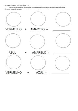 8º ANO – CORES SECUNDÁRIA.3.2 
As cores secundárias são aquelas formadas pela combinação de duas cores primárias. 
As cores s