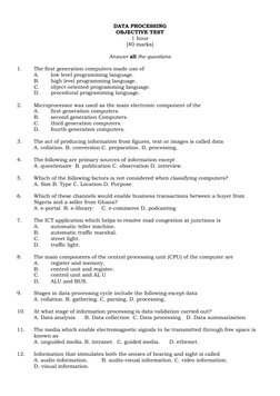 WAEC Data Processing Past Questions 2018 | PDF | Databases | Computing