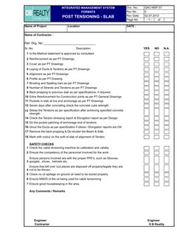 Post Tensioning Checklist.pdf Post Tension Slab Inspection Checklist | PDF