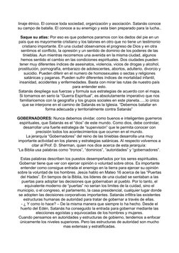linaje étnico. El conoce toda sociedad, organización y asociación. Satanás conoce
su campo de batalla. El conoce a su enemigo