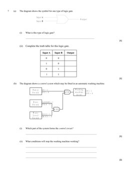 7
(a)
The diagram shows the symbol for one type of logic gate.
I n p u t  
I n p u t  
A
B
O u t p u t
(i)
What is this type