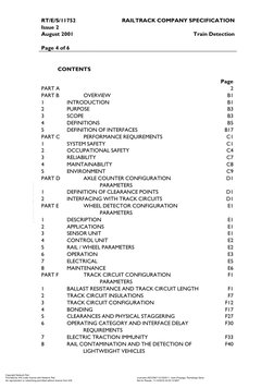 RT/E/S/11752 
RAILTRACK COMPANY SPECIFICATION 
Issue 2 
 
August 2001 
Train Detection 
 
 
Page 4 of 6 
 
 
 
CONTENTS