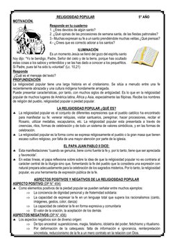 RELIGIOSIDAD POPULAR                                                    5° AÑO 
MOTIVACIÓN.