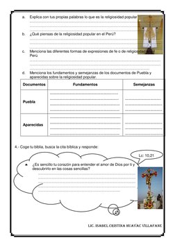 a. 
Explica con tus propias palabras lo que es la religiosidad popular 
……………………………………………………………………………………………
…………………………………