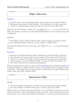 Topic Modeling Bibliography
Quentin Pleple, qpleple@ucsd.edu
SECTION 4
Topic coherence
Newman10a
David Newman, Youn Noh, Edmu
