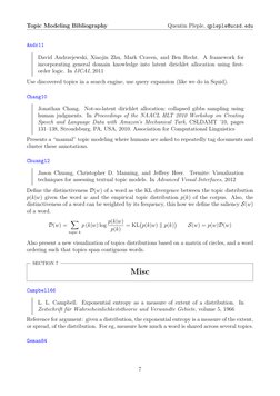 Topic Modeling Bibliography
Quentin Pleple, qpleple@ucsd.edu
Andr11
David Andrzejewski, Xiaojin Zhu, Mark Craven, and Ben Rec