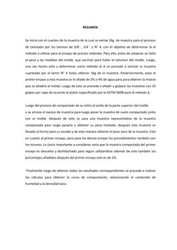 RESUMEN 
Se inicia con el cuarteo de la muest