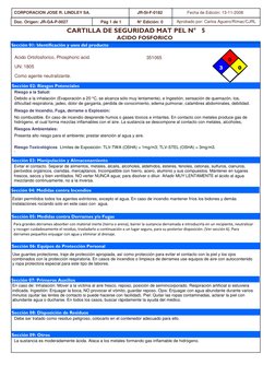 Como agente neutralizante.
Sección 01: Identificación y usos del producto
Sección 02: Riesgos Potenciales
Sección 03: Manipul