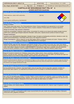 Como agente acidificante y neutralizante.
Sección 01: Identificación y usos del producto
Sección 02: Riesgos Potenciales
Secc