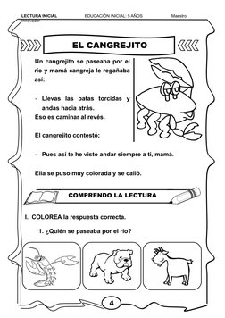 LECTURA INICIAL                      EDUCACIÓN INICIAL: 5 AÑOS                         Maestro 
Innovador
Un cangrejito se pa