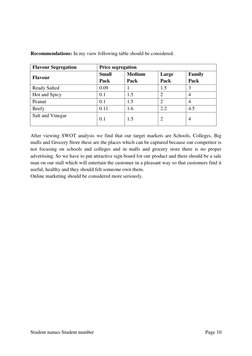 Student names Student number
Page 10
Recommendations: In my view following table should be considered.
Flavour S